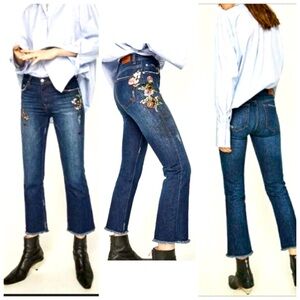 Zara Woman Bootcut Cropped Embroidered Jeans